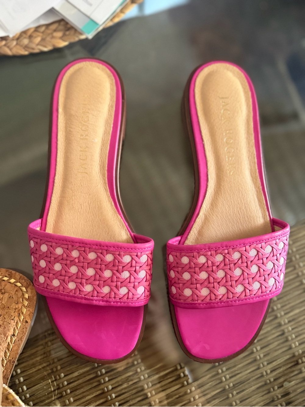 Jack Rogers Hot Pink Woven Slide Mules merrian leather flat